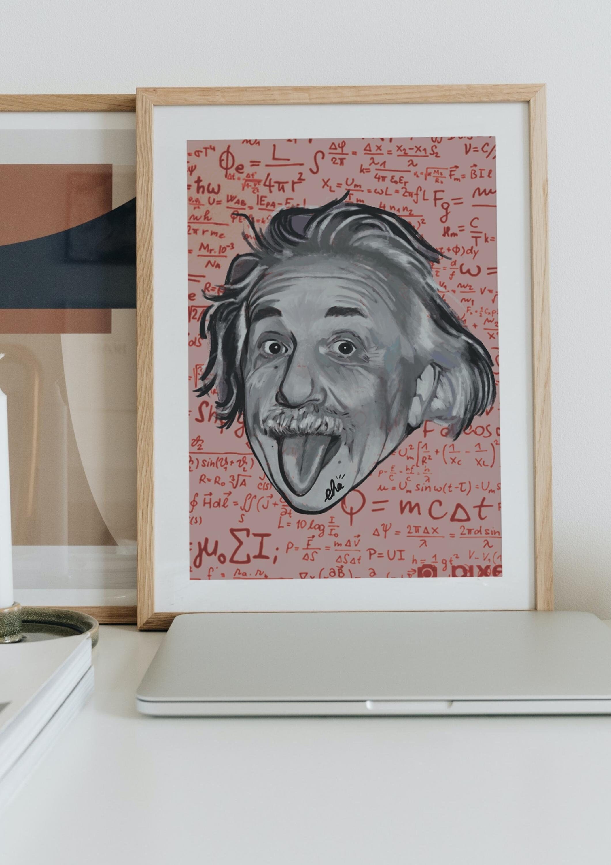 Portrait, Einstein, Affiche, Peinture, Fait Main, Digital Art, Illustration, Décoration Intérieur, C