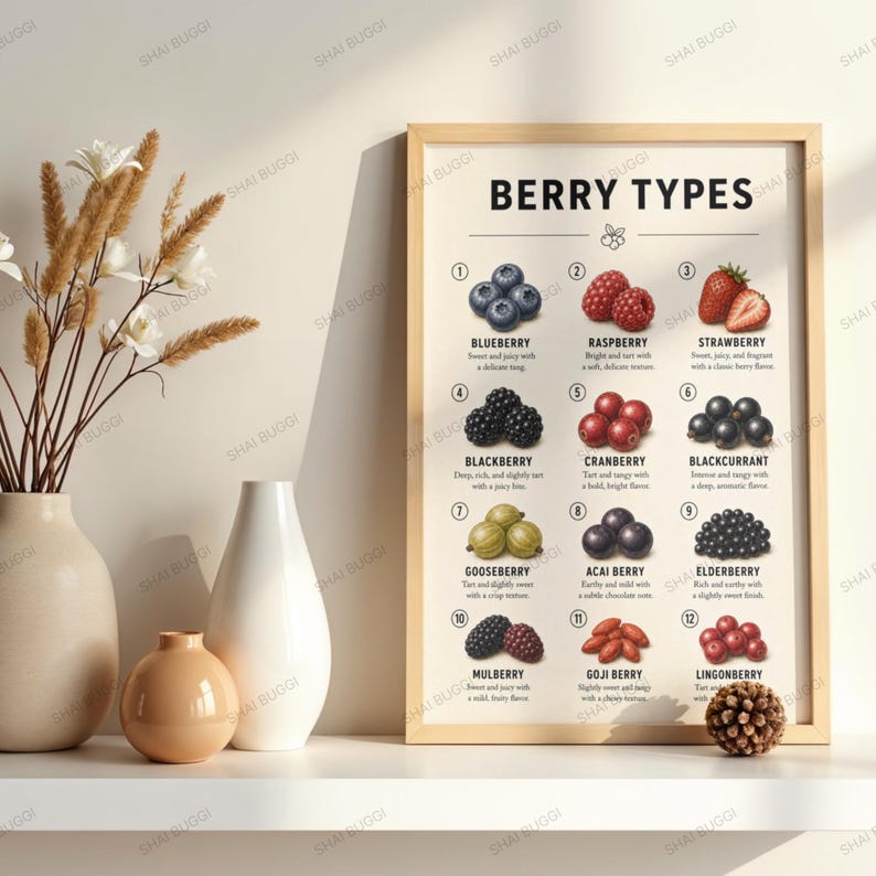 Berry Types Kitchen Wall Art Printable, Food Chart, Food Illustration ...