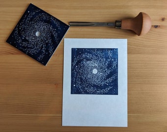 Galaxy - original unique linocut inspired by scifi, space and the galaxy