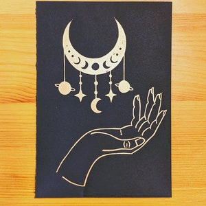 The Universe in your hand - linocut inspired by astrology, tarot, spirituality and the galaxy