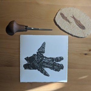 Iguanodon Dinosaur foot - linocut print inspired by dinosaur fossils