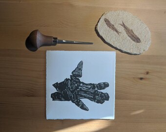 Iguanodon Dinosaur foot - linocut print inspired by dinosaur fossils