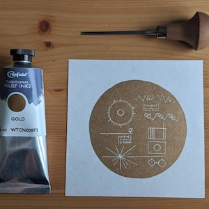 Voyager Golden Record - original unique linocut inspired by scifi, space and the galaxy