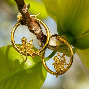 Adorable Cupid Mismatch Hoop Earrings, Ancient Greek Myth Characters: Eros and Anteros.