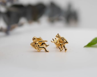Dainty Angel and Devil Stud Earrings, 925 Sterling Silver, Adorable Cherub and Demon Mismatched Push back Earrings, Halloween Outfit earring
