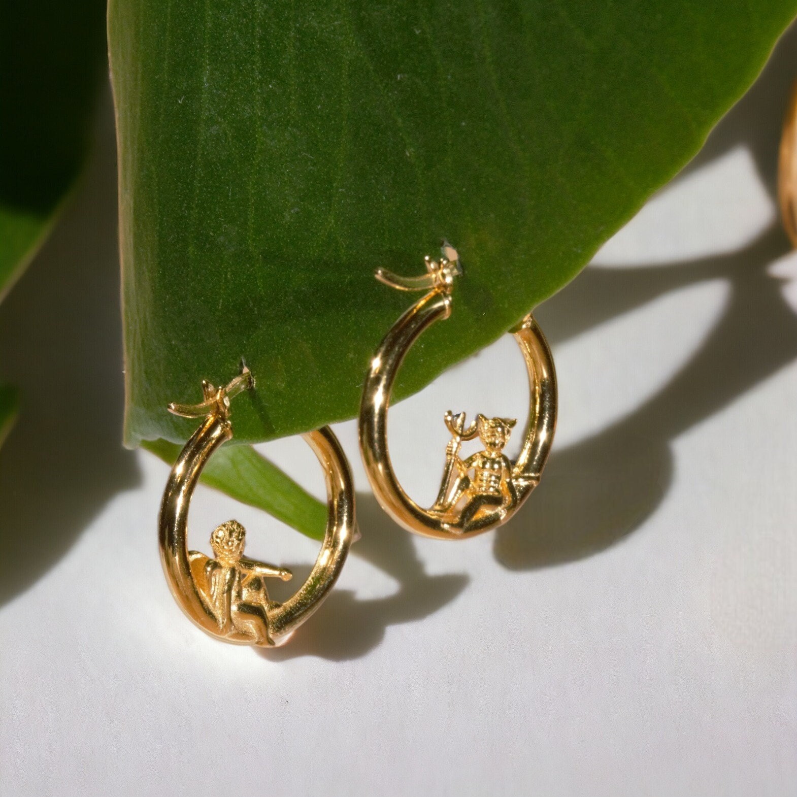 Angel and Devil Hoop Earrings, Adorable Cherub Demon Earrings, Vintage Style Dainty Earrings - Baby's Breath Alley Original Design