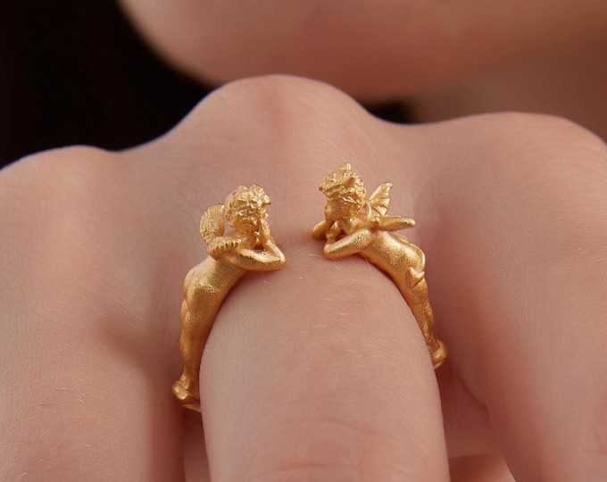 Retro Angel & Devil Rings: Gold Cherub Statement Jewelry
