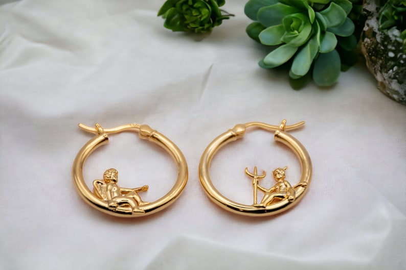 Angel and Devil Hoop Earrings, Adorable Cherub Demon Earrings, Vintage Style Dainty Earrings Baby's Breath Alley Original Design image 6