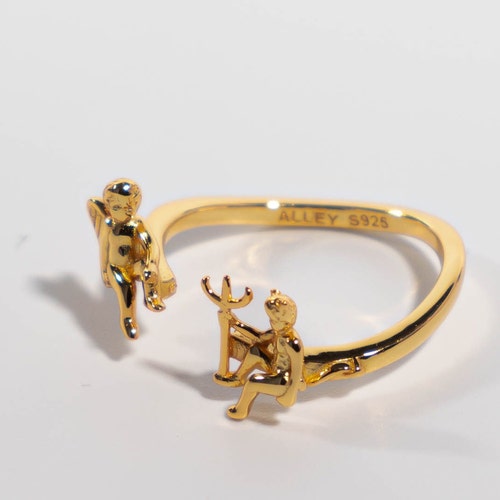 Bague ouverte ange et diable en argent sterling : bijoux fantaisie originaux