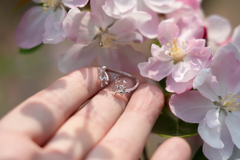 Whimsy Angel and Devil Open Ring, Cute Little Angel Statement ring, Dainty Tiny devil ring, Funnkey stackable Ring image 2