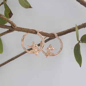 Elegant Mermaid Mismatched Hoop Earrings, Violin and Guitar retro music Jewelry. Gift for Musician and Violinist, Sterling Silver Earrings Rose Gold