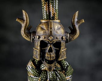 Skull Warrior Helmet Bead: Brass Viking Punk Paracord Charm, Handcrafted Knife Lanyard Bead