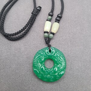 Green Jade Charm Pendant Necklace | Handmade Carved Gemstone | Beaded Cord Chain | Natural Jade Amulet Jewelry Gift for Him or Her