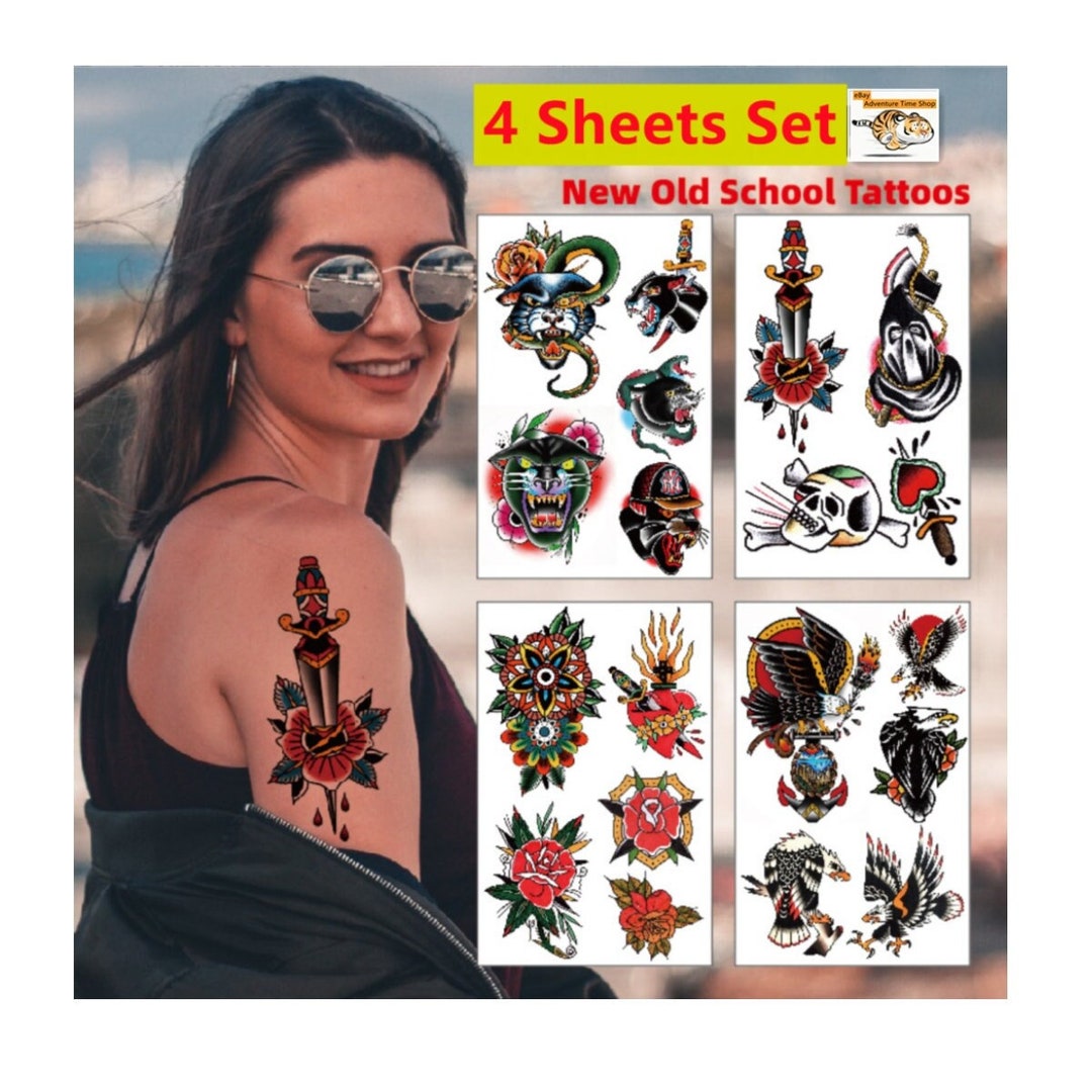 4 Sheets Temporary Tattoos Stickers Waterproof Old School Etsy