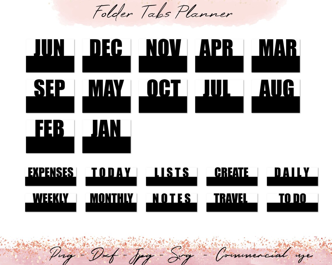 Folder Tabs Plannerjournal Tabs Templates Bundle Tabs Etsy