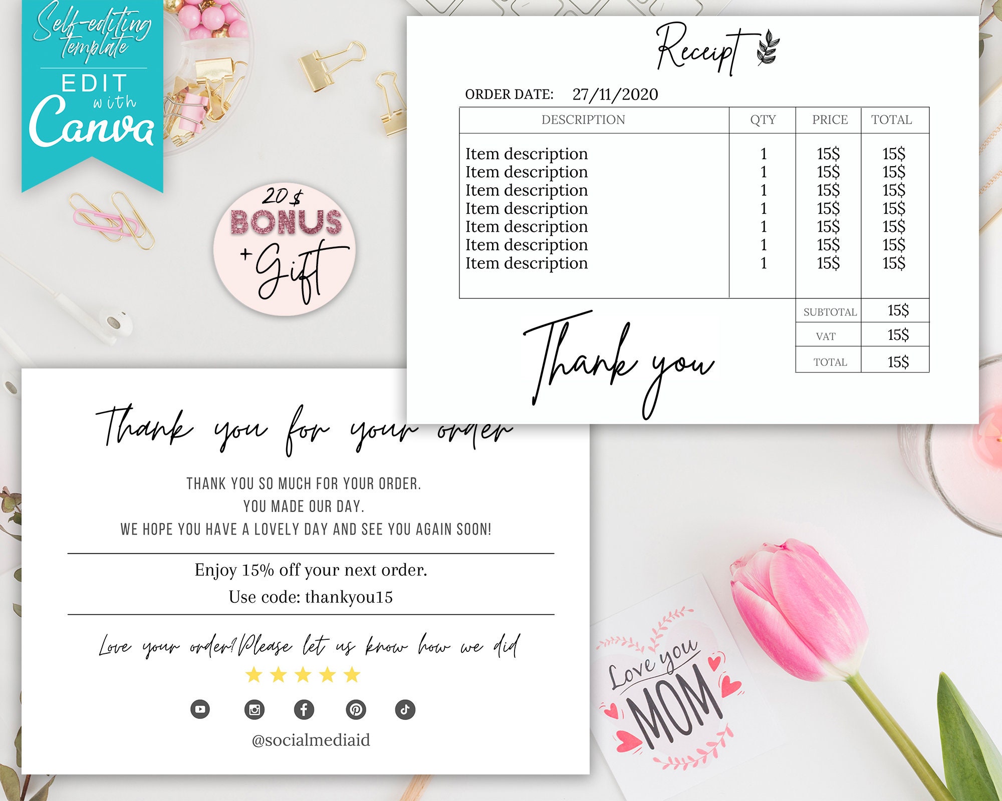 receipt receipt template invoice editable template etsy
