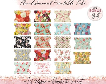Floral Folder Tabs Printable A4 paper, Journal Tabs,Junk Journal ,Printable Journal Tabs,Printable Tabs, Double Tabs Printable