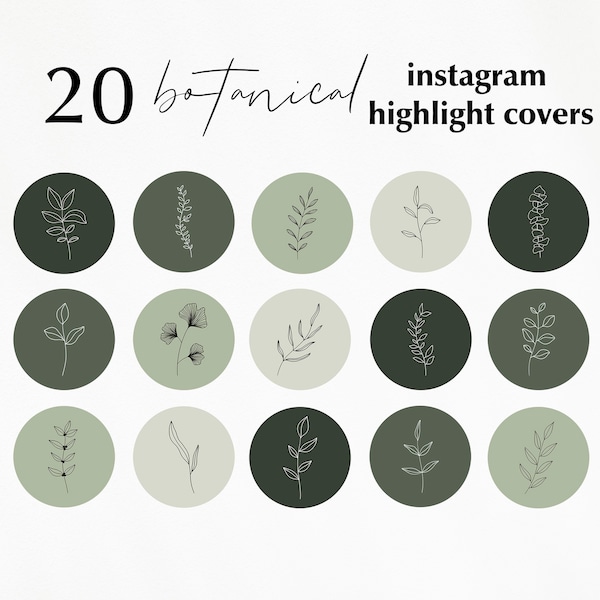 20 Botanical Green Instagram Highlight Covers, Minimal Highlight Covers, Plant Highlight Covers, Social Media Icons
