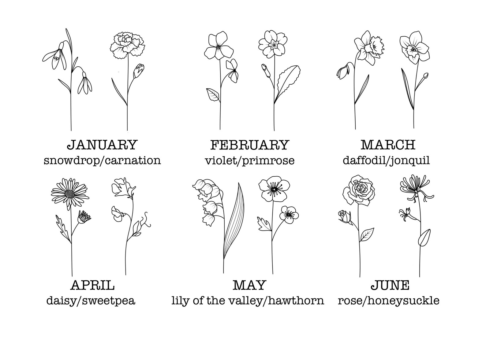 2 4 Single Side by Side Geburtsmonat Blume Individuelles Etsy