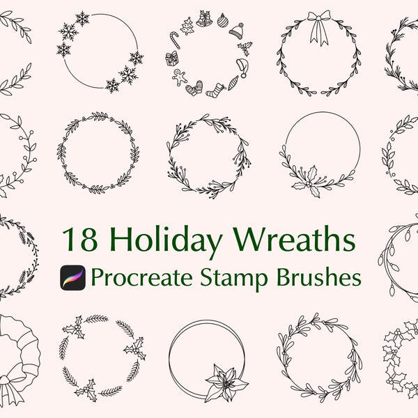 Holiday Wreath Procreate Stamp Brushes | Christmas Wreath Procreate Brushset | Christmas Ornaments | Procreate Brushes