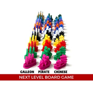 Ship Tokens for Base Game and Expansion | Pirate ship tokens | 3D ship miniatures | Galleon token set | Sampan board pieces