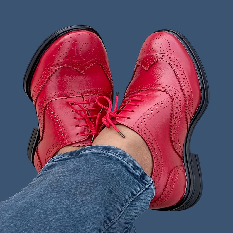 Fully handmade pure leather red Oxford lightweight  shoes for men's