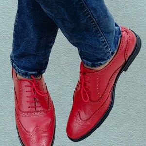 Fullyhand made red pure leather oxford shoes