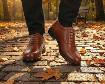 Zapato Oxford de piel color canela hecho a mano - Ligero, forro suave