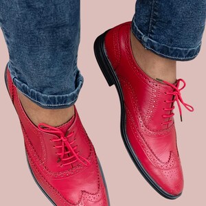 Fullyhand made red pure leather oxford shoes