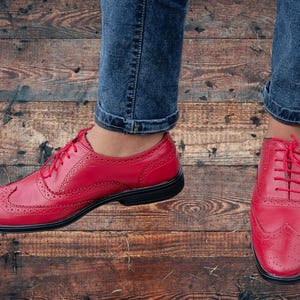 Fullyhand made red pure leather oxford shoes