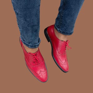 Fullyhand made red pure leather oxford shoes