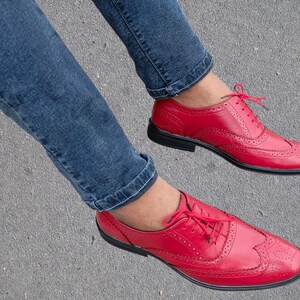 Fullyhand made red pure leather oxford shoes