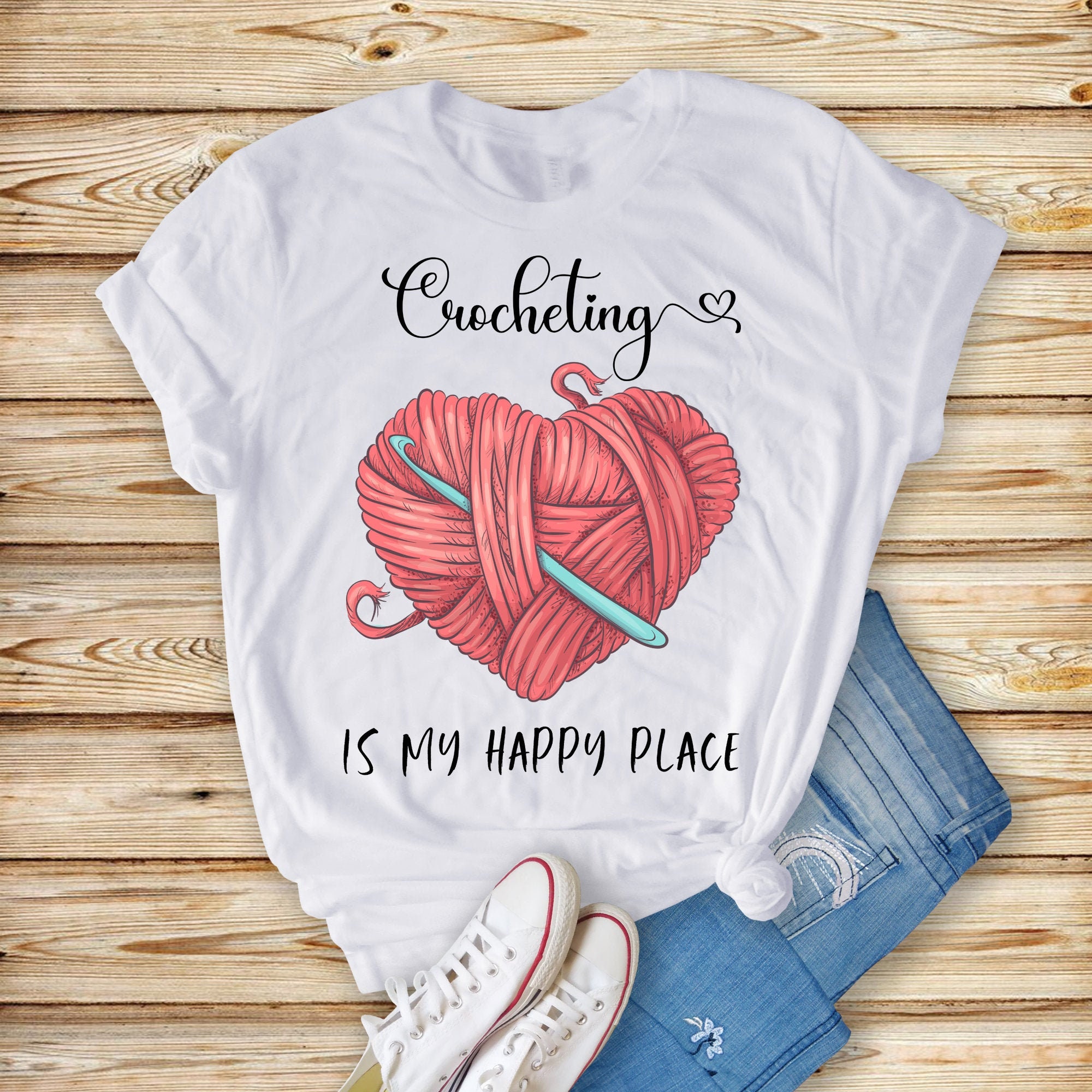 My Crochet Is My Happy Place Shirt: Funny Love Crocheting My Crochet Is My Happy Place Shirt: Funny Love Crocheting