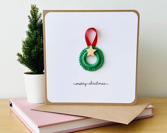 Crochet Christmas Wreath card, Gift idea card, Handmade crochet card, Greeting card handmade