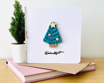 Crochet Christmas Tree card, Gift idea card, Handmade crochet card, Greeting card handmade, German text card