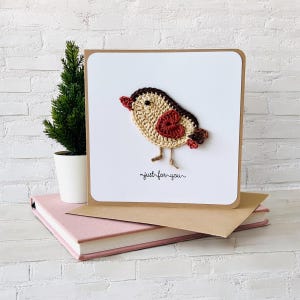 Biglietto d'auguri speciale con uccellino all'uncinetto, biglietto unico cucito a mano, biglietto personalizzato