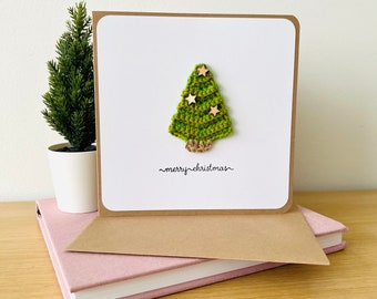 Gehäkelte Weihnachtsbaum Karte, Geschenkidee Karte, Handgemachte Häkelkarte, Grußkarte Handgemacht