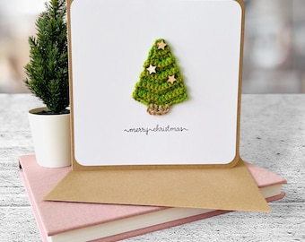 Gehaakte vrolijke kerstkaart, kerstkaart, handgemaakte gehaakte kaart, handgemaakte wenskaart, schattige handgemaakte kaart, aanpasbare kaart