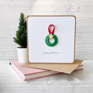 Gehaakte kerstkranskaart, kaart cadeau-idee, handgemaakte gehaakte kaart, handgemaakte wenskaart