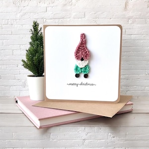 Gehaakte kabouterkerstkaart, kaart cadeau-idee, handgemaakte gehaakte kaart, handgemaakte wenskaart