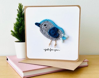 Crochet bird  card, Gift idea card, Handmade crochet card, Greeting card handmade