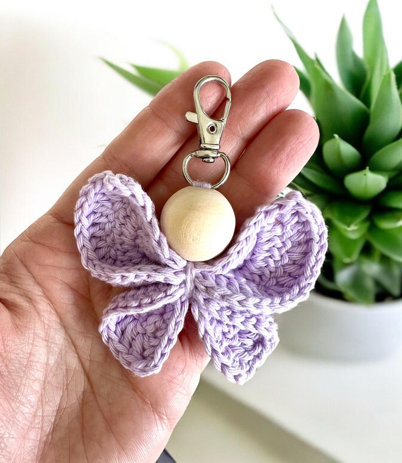 Porte-clés Papillon Au Crochet Fait Main, Bleu, Environ 10 Cm - Fabriqué Aux USA