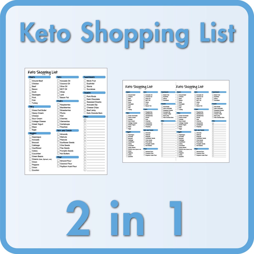 Keto Shopping List 2 in 1, Printable, US Letter - Etsy