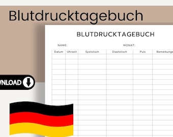 Blutdrucktagebuch - Digitaler Download - Blutdruckpass - Blutdrucktabelle - Blutdruckwerte Tabelle - Blutdruck PDF - Blutdrucktabelle