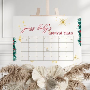 Editable Baby Due Date Calendar Game Christmas Edition - Guess Arrival Due Date Baby Shower Game Christmas - Winter Baby Shower Game