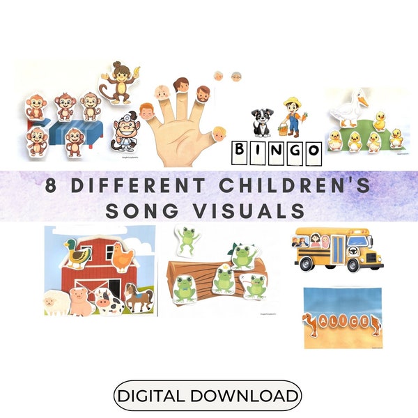 8 Song Visuals BUNDLE - Children's Song Rhyme- Digital Download - Nursery Rhymes - Circle Time Songs - Interactive Song Visual - ASD