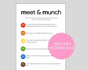 M and M Game - Meet and Munch Candy Game - Icebreaker Printable Game - Candy Game - M&M Icebreaker Game - Icebreaker for Work - Holiday Game