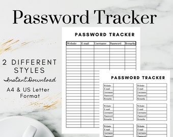 Passwort Tracker - Printable PDF - Passwort Tracker Insert - Printable Passwort Tracker - Log Passwort Organizer - Passwort keeper