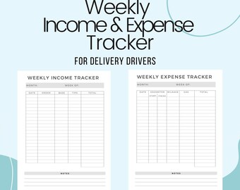 Printable Mileage Log Book- Delivery Driver Printable - Side Hustle Planner - Weekly Income Expense Tracker - Mileage Tracker Printable