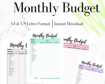 Monatliches Geld-Budget - Druckbarer PDF - Budget-Planer - Monatlicher Geld-Tracker - Debt-Planer - Druckbarer Geld-Budget-Planer